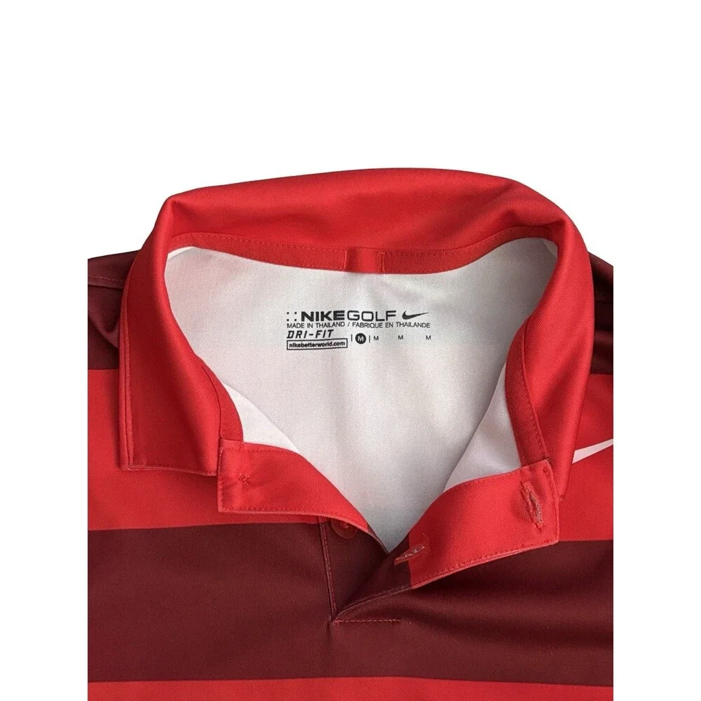 Nike Golf Youth TPG Sawgrass Short Sleeve Polo Size Medium Red Stripes Dri Fit